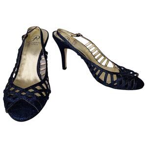 Adrianna Papell Heels Slingback Shimmer Blue 8.5M 4" Heel Open Toe Adjustable